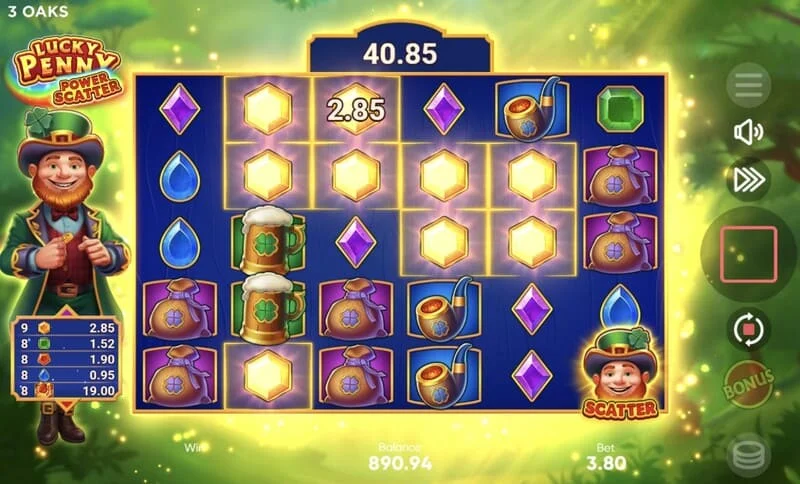 Lucky Penny Power Scatter - gra podstawowa z kaskadowymi eliminacjami i kumulującym się mnożnikiem